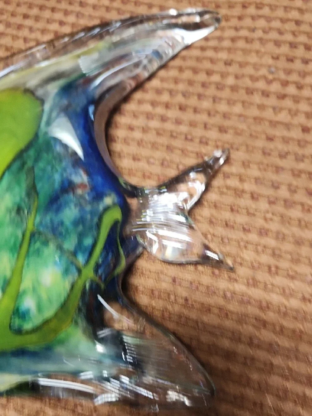 Handcrafted Glass Fish Ornament in Yellow-Green and Blue